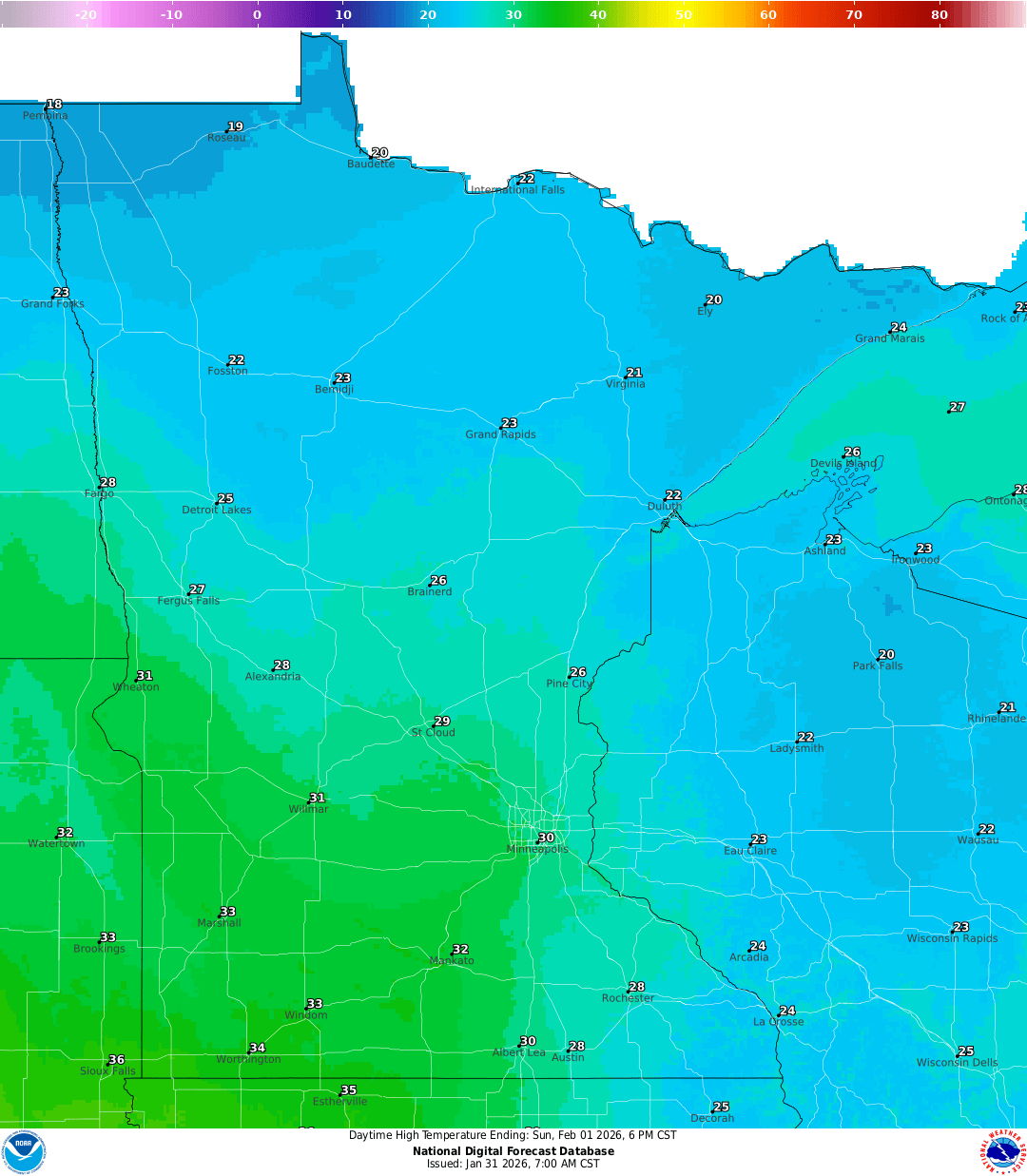 Highs for Sunday