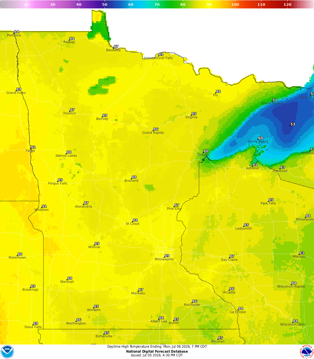 Highs for Monday