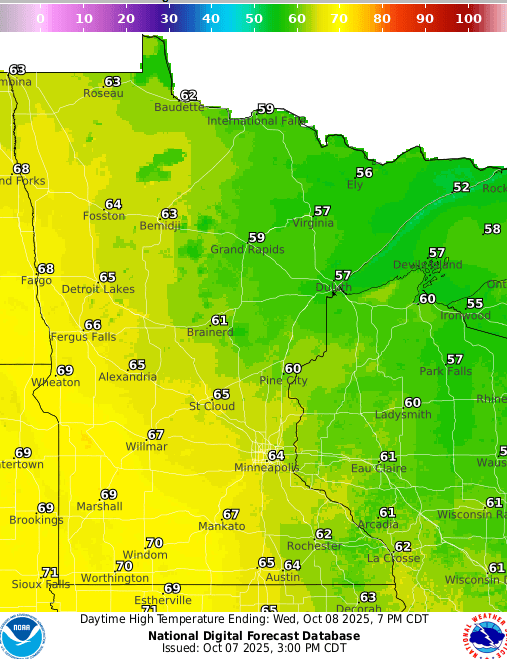 Forecast high temperatures Wednesday