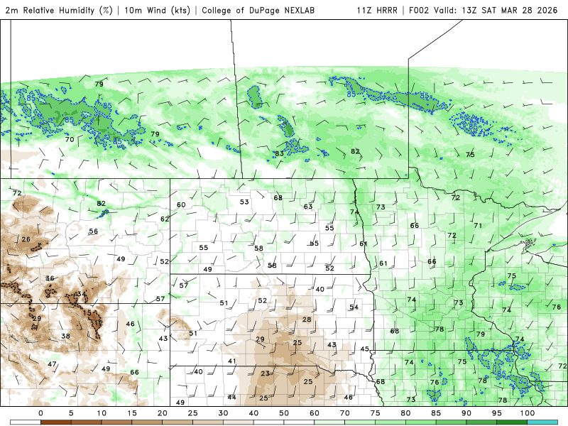 Relative humidity percentages Saturday 8 a.m. to 7 p.m. 