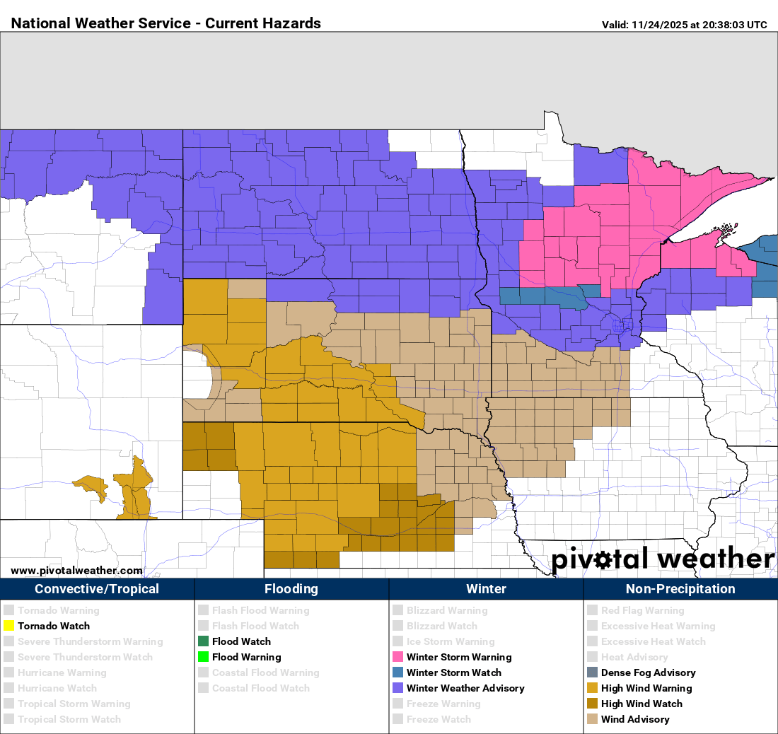 Winter storm warnings and winter weather advisories