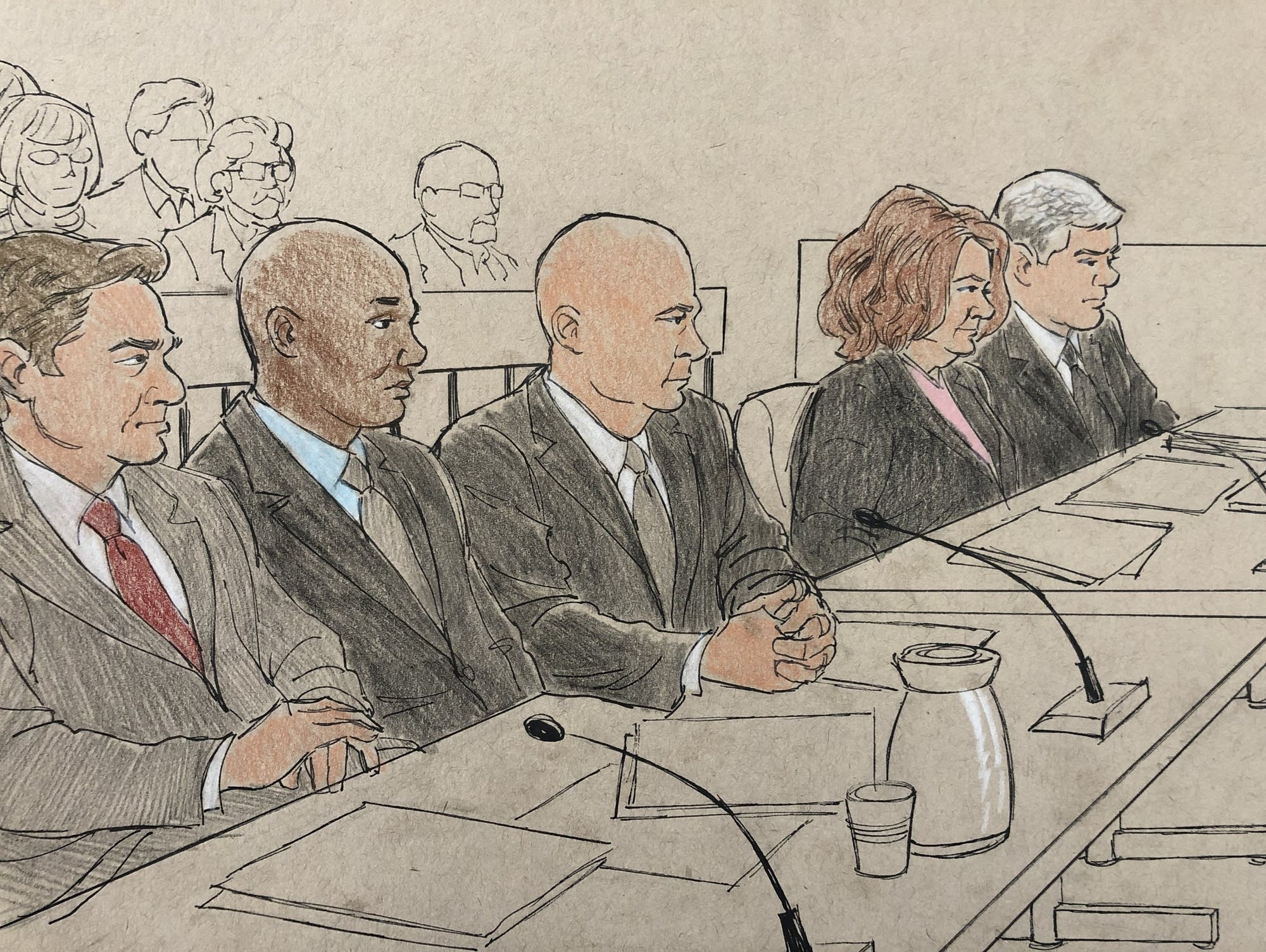 Ex-Mpls. cop Mohamed Noor (second from left) during his trial on April 10.