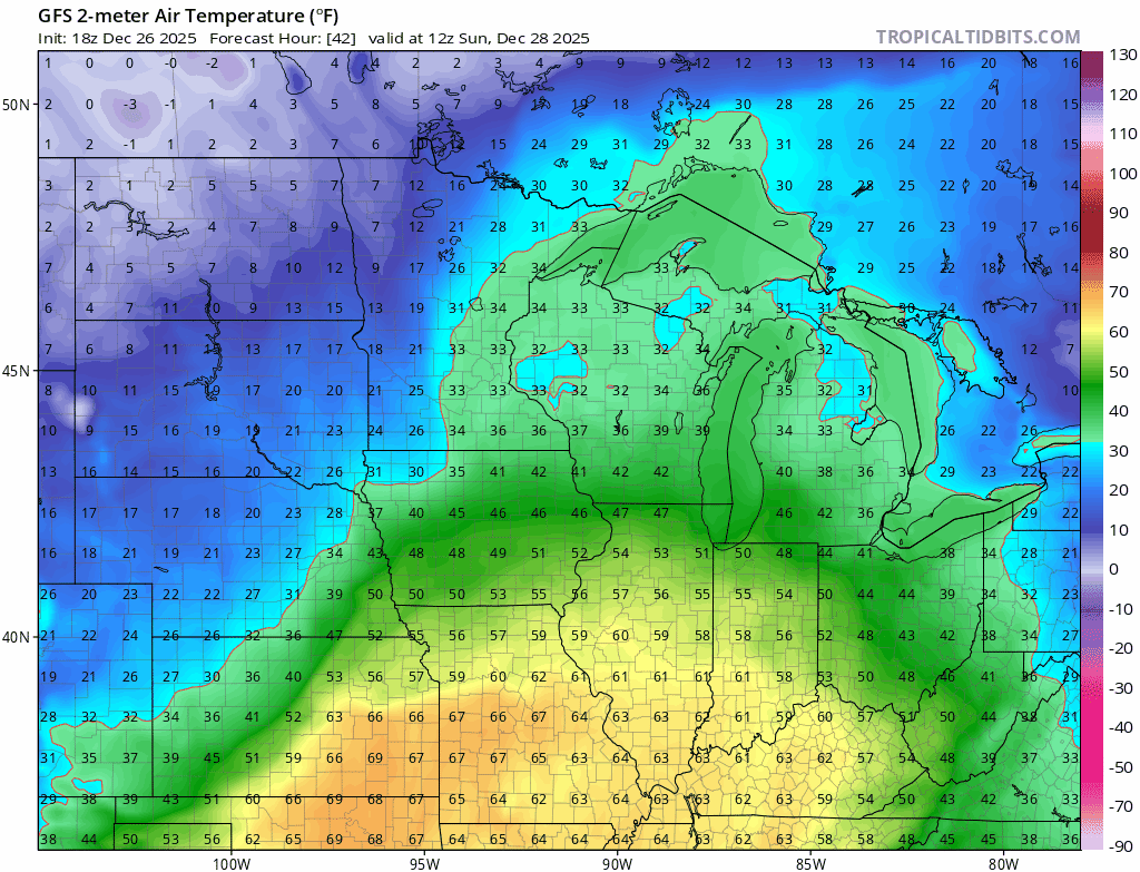 Temperatures Sunday into Monday