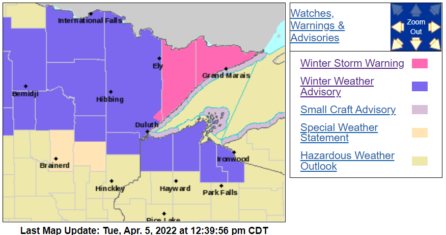 Winter storm warnings and advisories