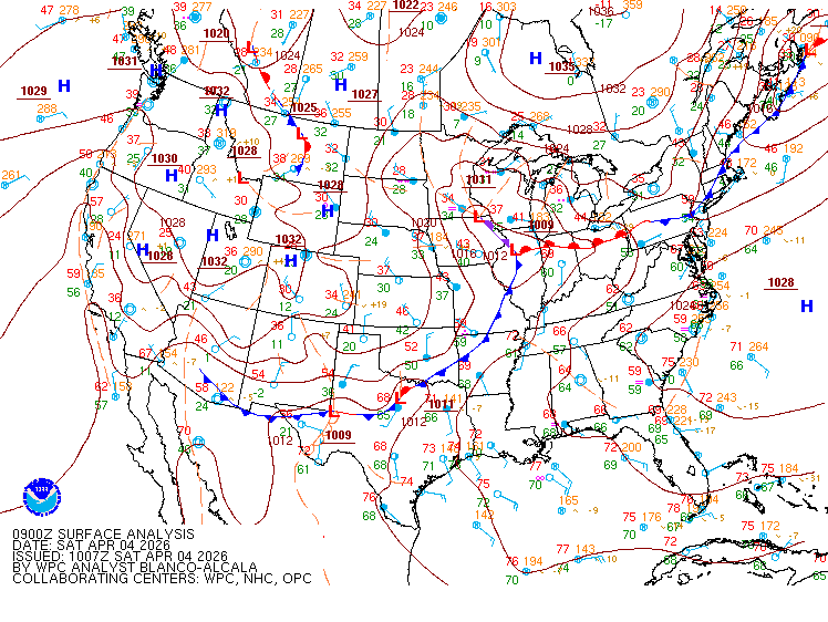 Surface analysis for Saturday 4 a.m. 