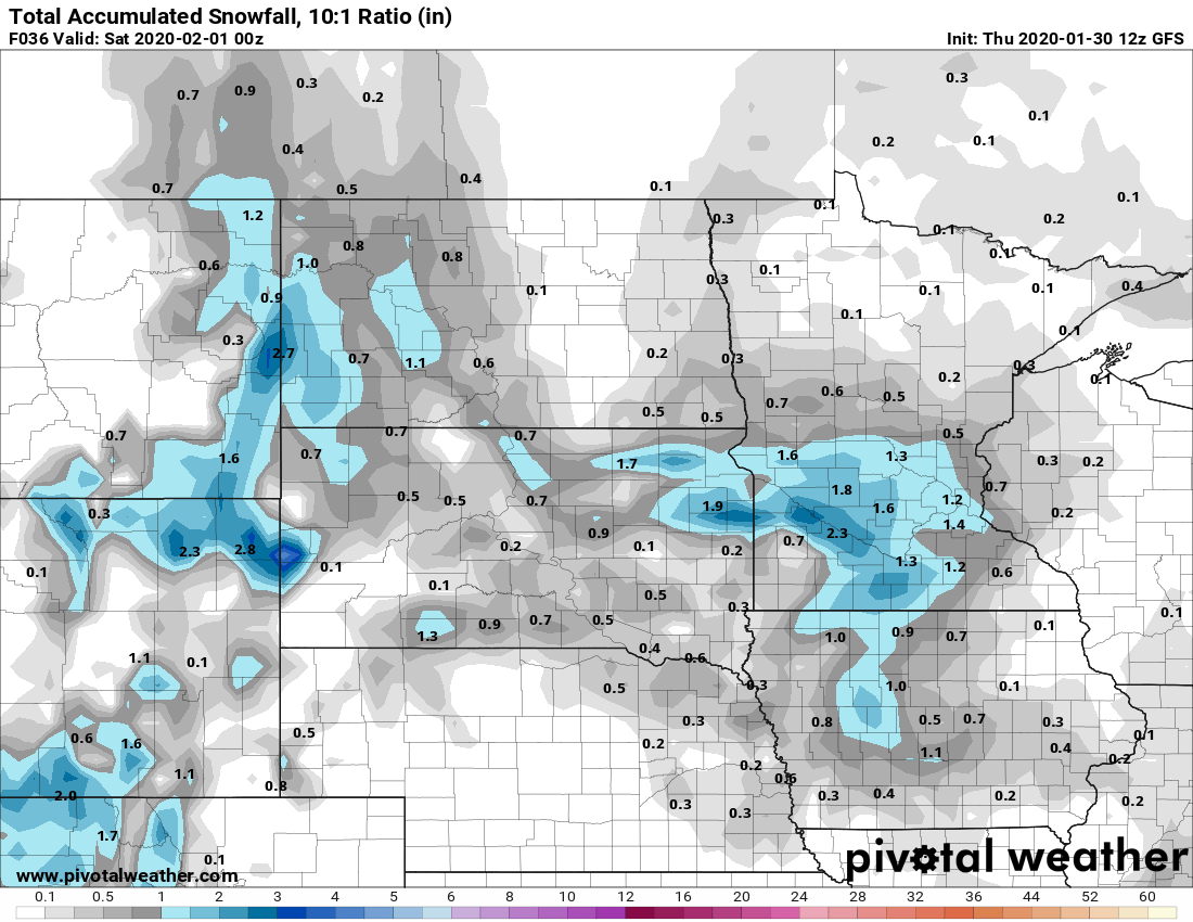 NOAA GFS snowfall output Friday
