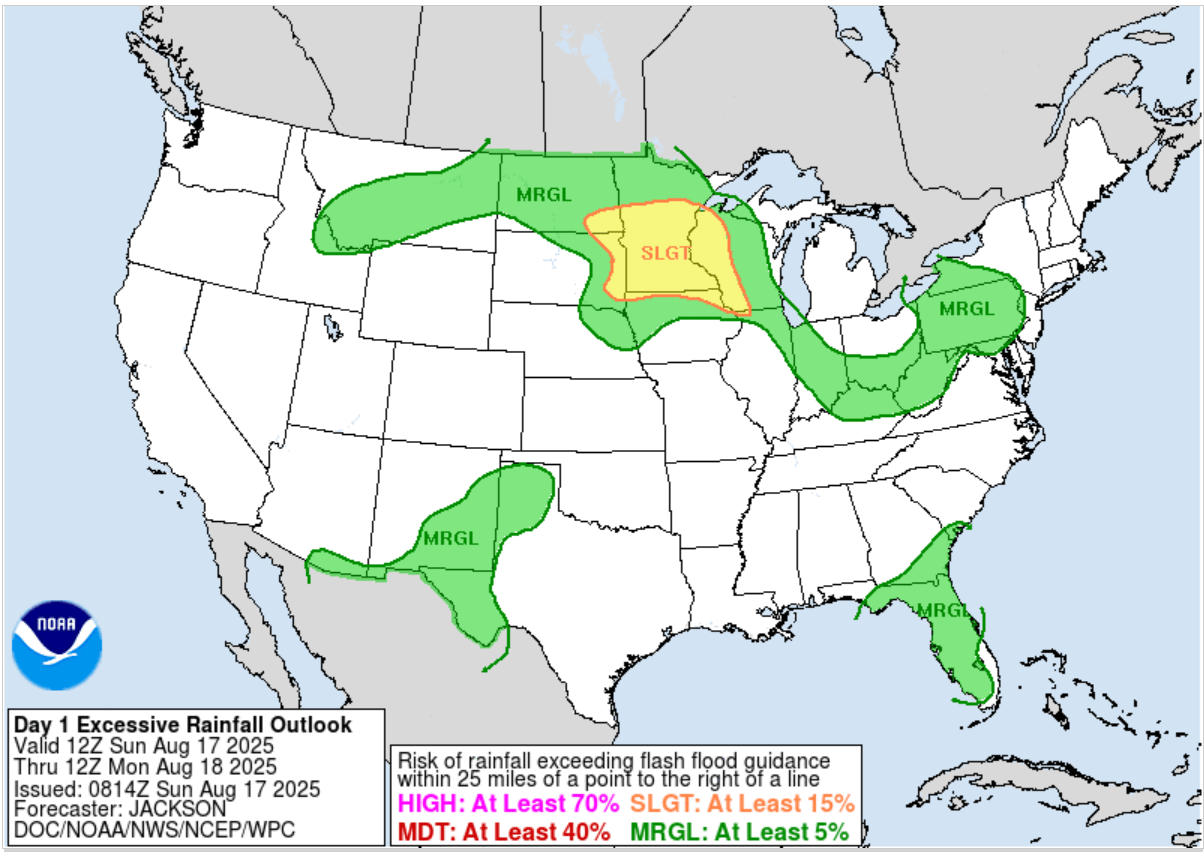Excessive rainfall outlook for Sunday into Monday