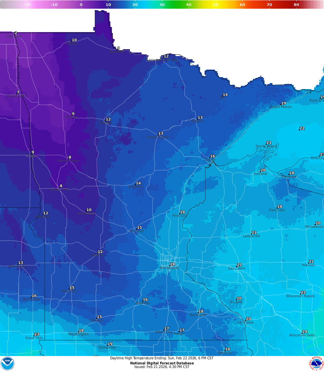 Highs for Sunday