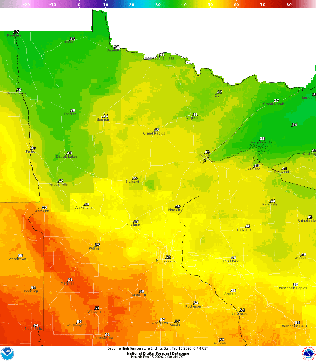 Highs for Sunday