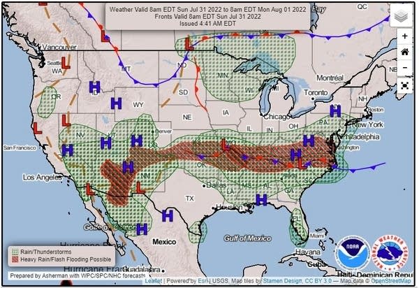 Forecast weather map for Sunday