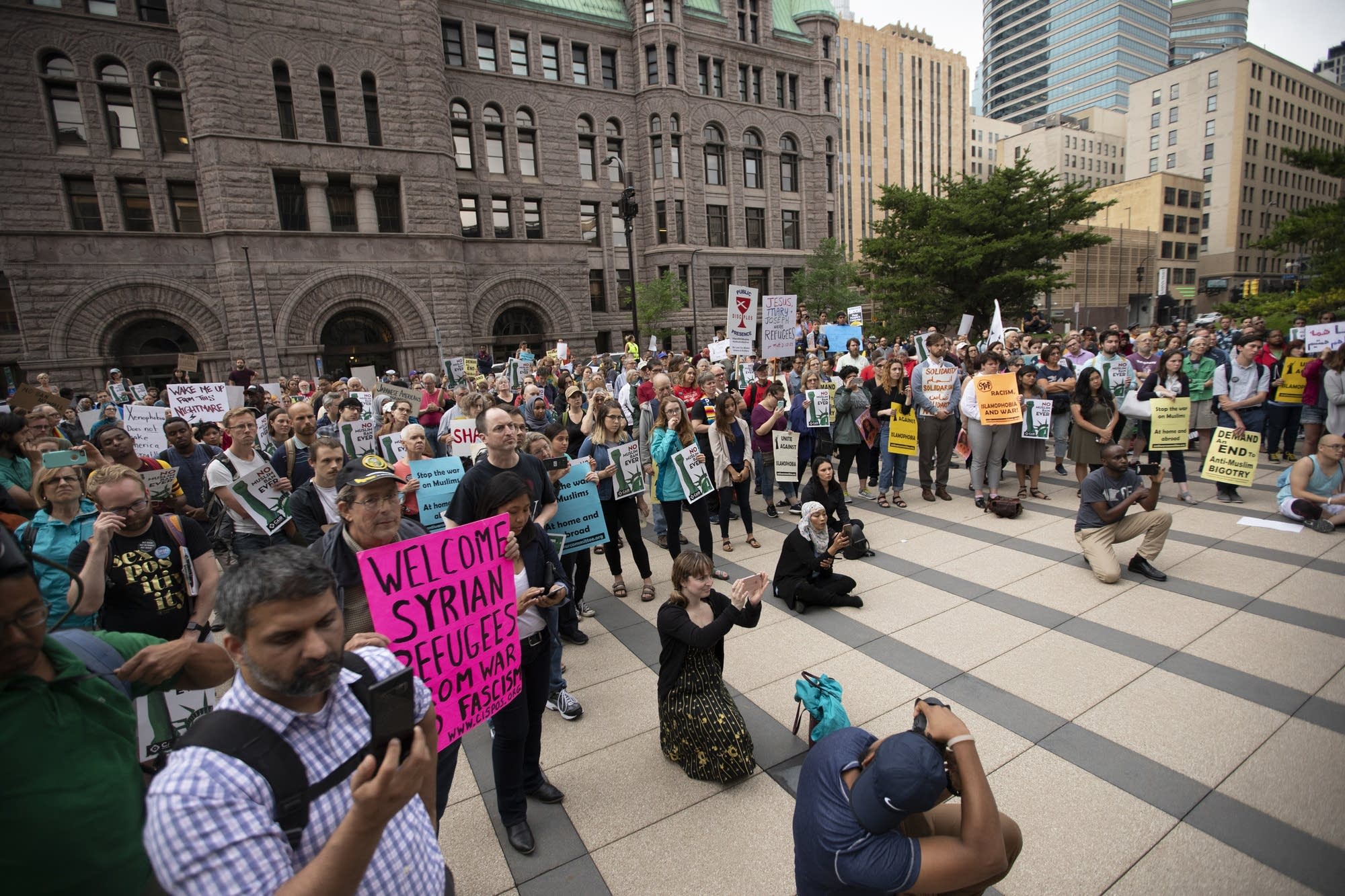 Travel ban protesters in downtown Minneapolis.