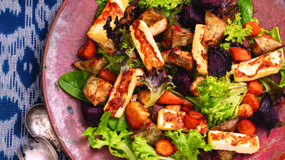 Spice-Roasted Vegetables with Haloumi & a Cilantro-Chile Dressing