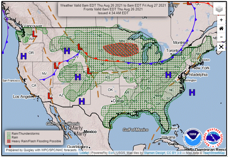 Forecast weather map for Thursday
