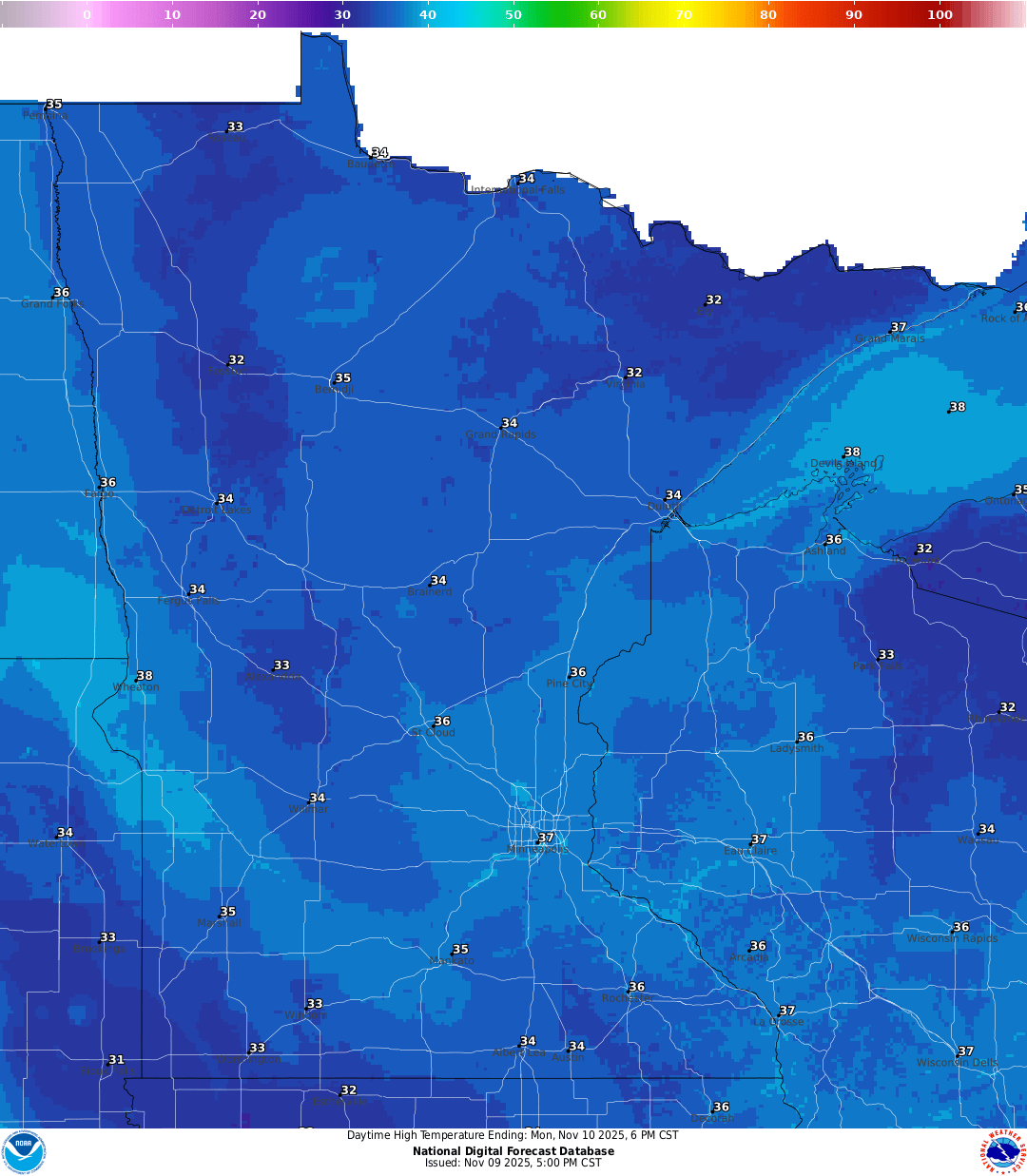 Highs for Monday