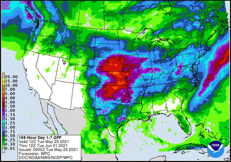 Forecast rainfall amounts through 7 a.m. next Tuesday