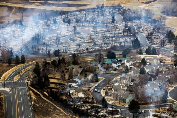 An aerial photo of a neighborhood in Colorado.