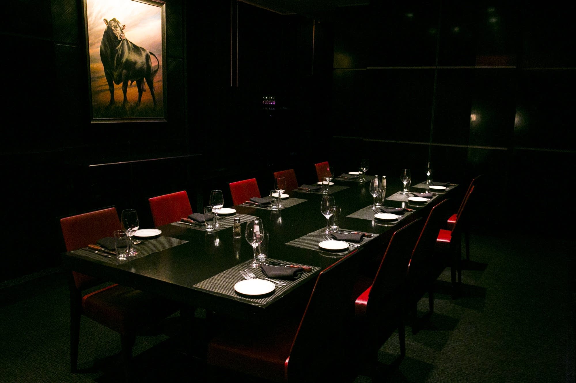 A private dining room is ready for an event at Manny's Steakhouse