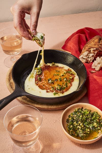 Grilled Provolone with Olive Chimichurri