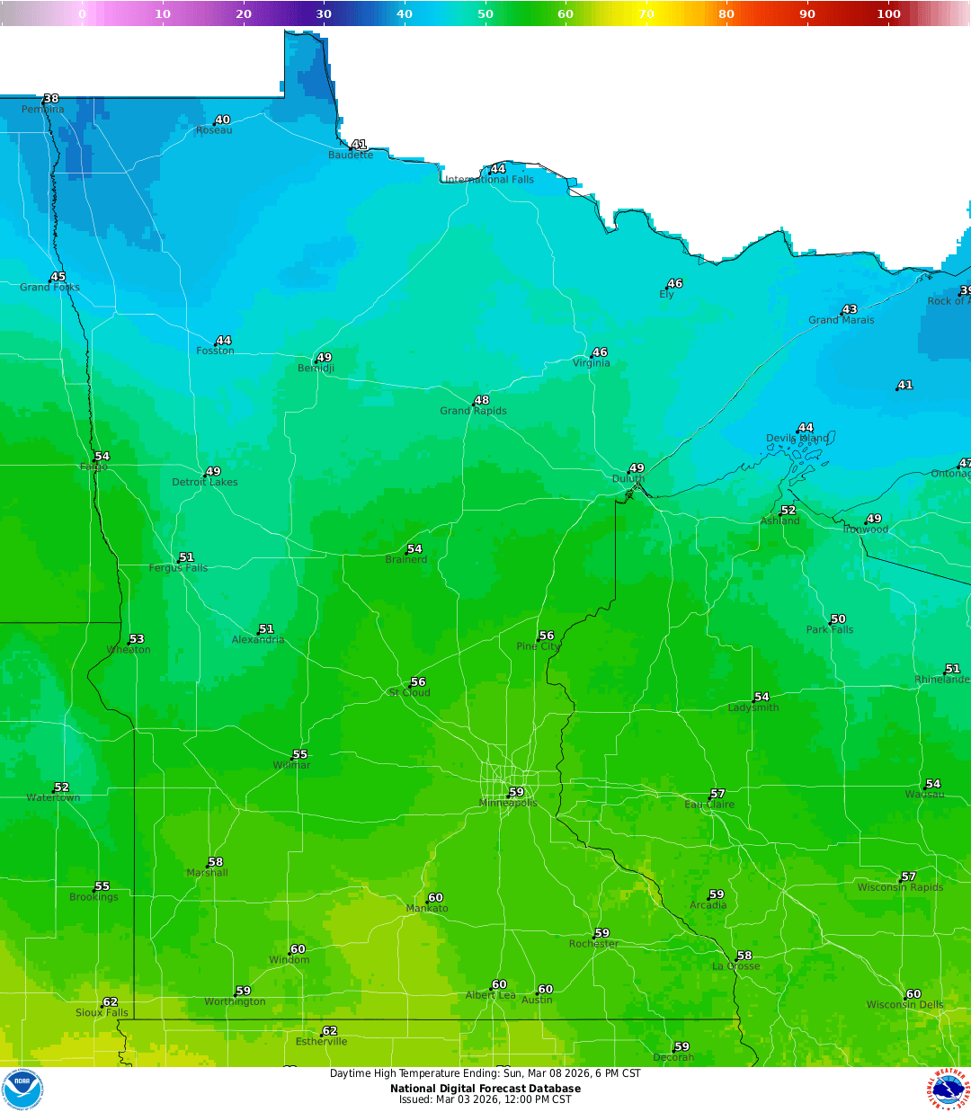 Highs on Sunday