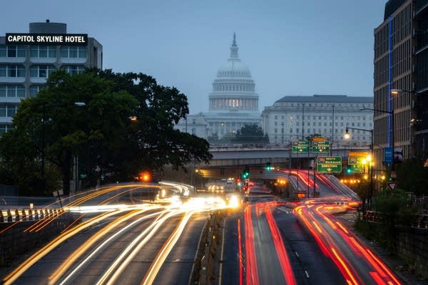 A view of the U.S. Capitol during morning rush hour on Wednesday morning October 6, 2021 in Washington, DC. Senate Majority Leader Chuck Schumer will try again on Wednesday to advance a debt-ceiling suspension bill that Republicans have vowed to block via the filibuster. Congress has until October 18 to raise the debt ceiling or risk default that would have widespread economic consequences.