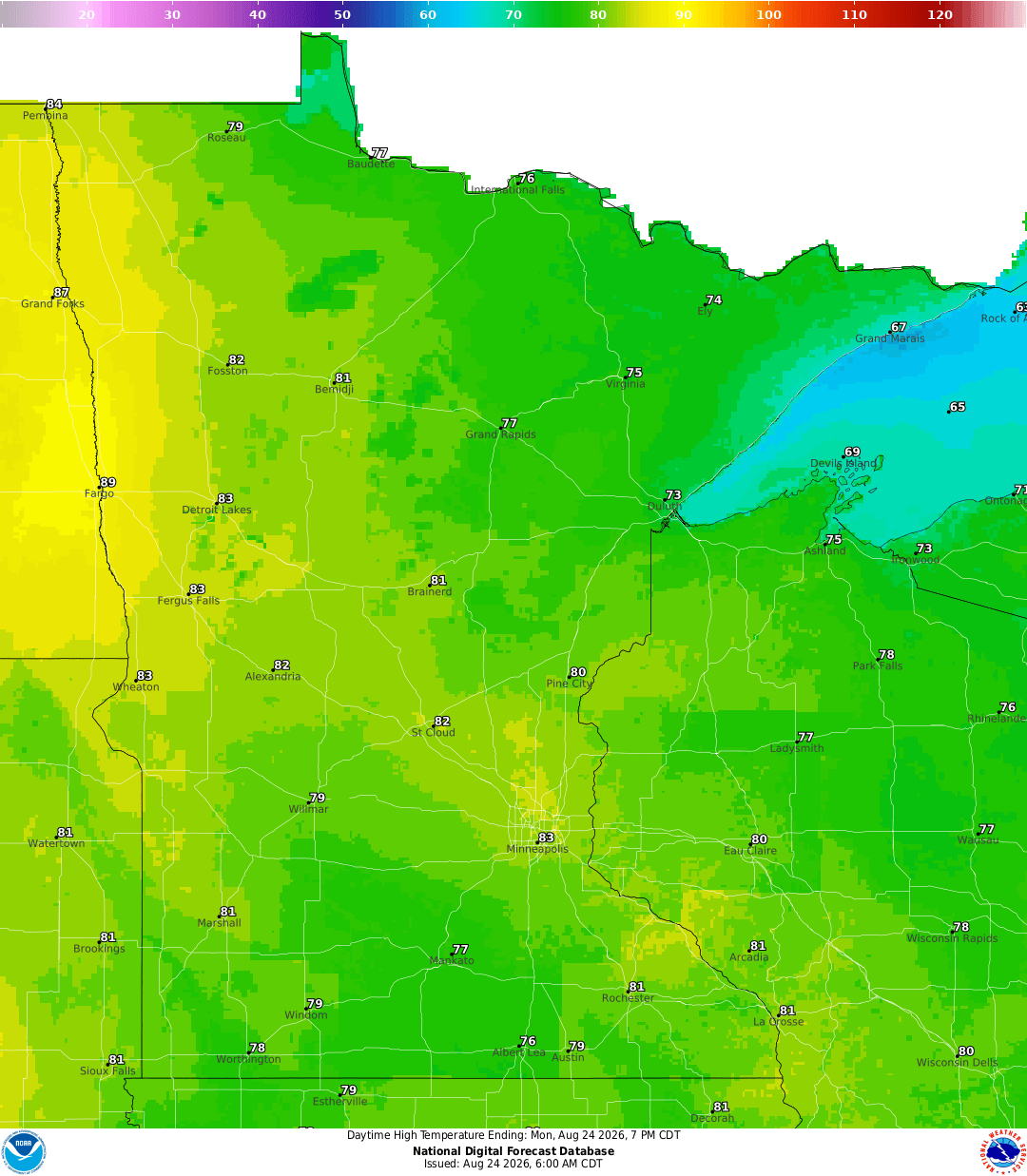 Highs for Monday