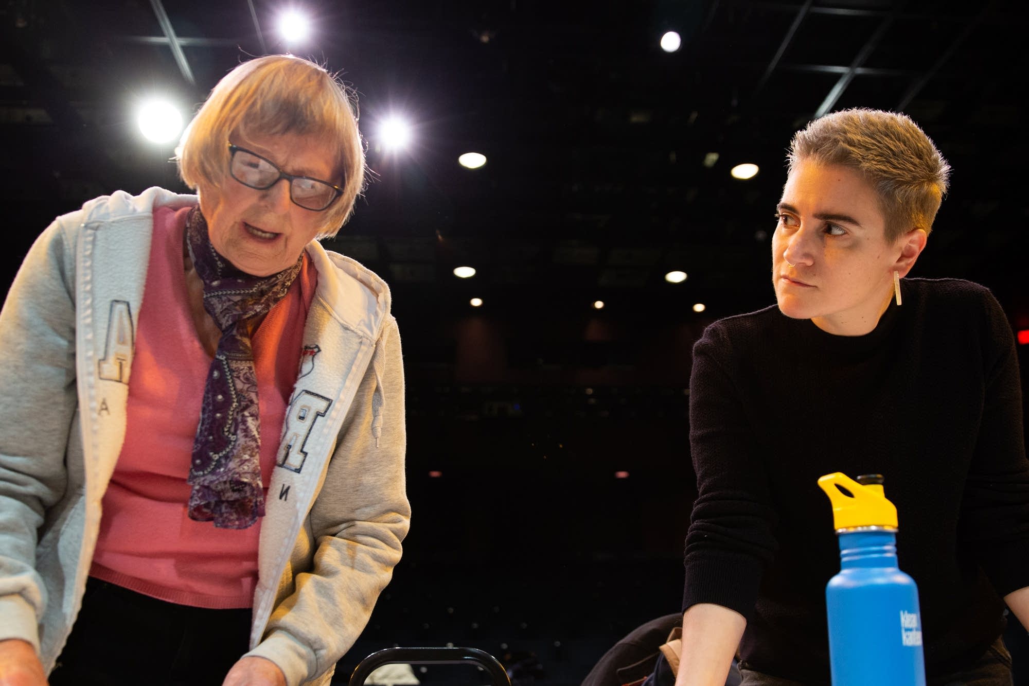 Director Jay Eisenberg discusses rehearsal with playwright Susan Kimberly.