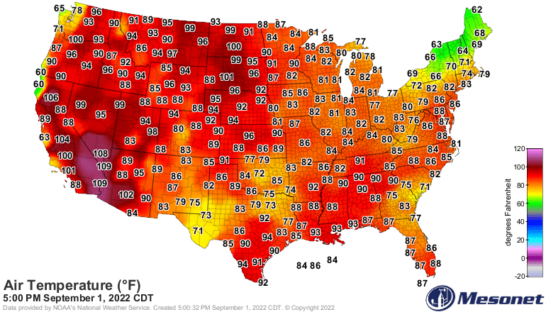 Temperatures Thursday afternoon
