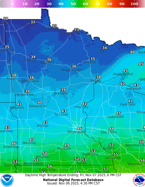 Forecast high temperatures Friday