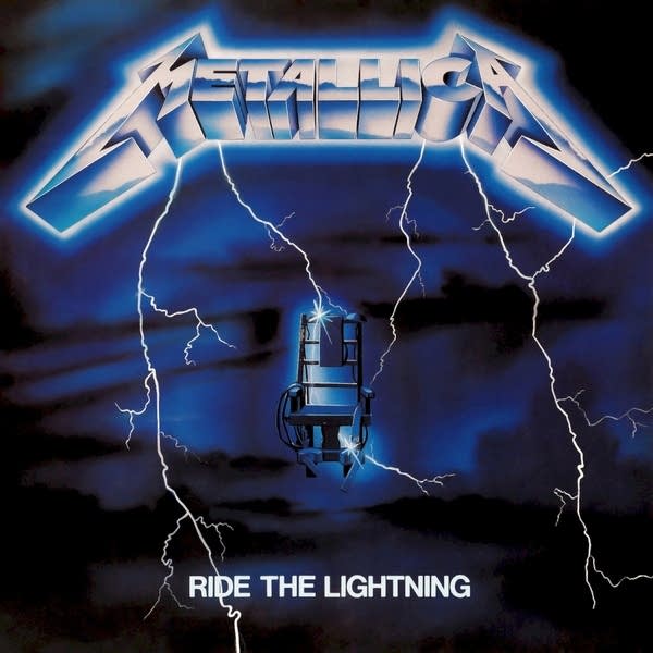 Album cover with Metallica text and electric chair.