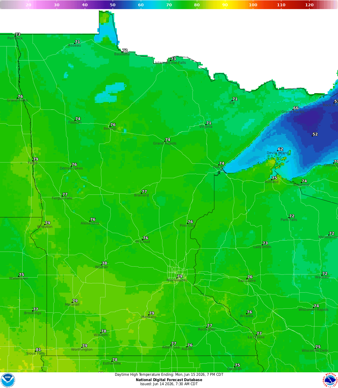 Highs for Monday