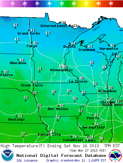 Saturday's high temperatures