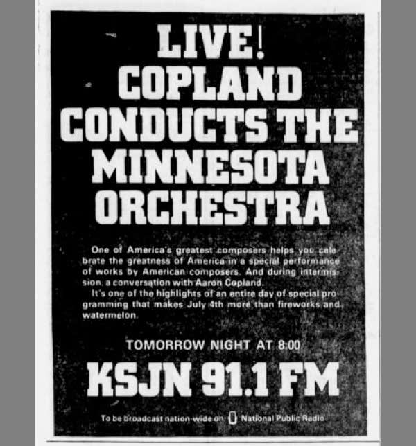 An advertisement promoting MPR's live broadcast of the Minnesota Orchestra 