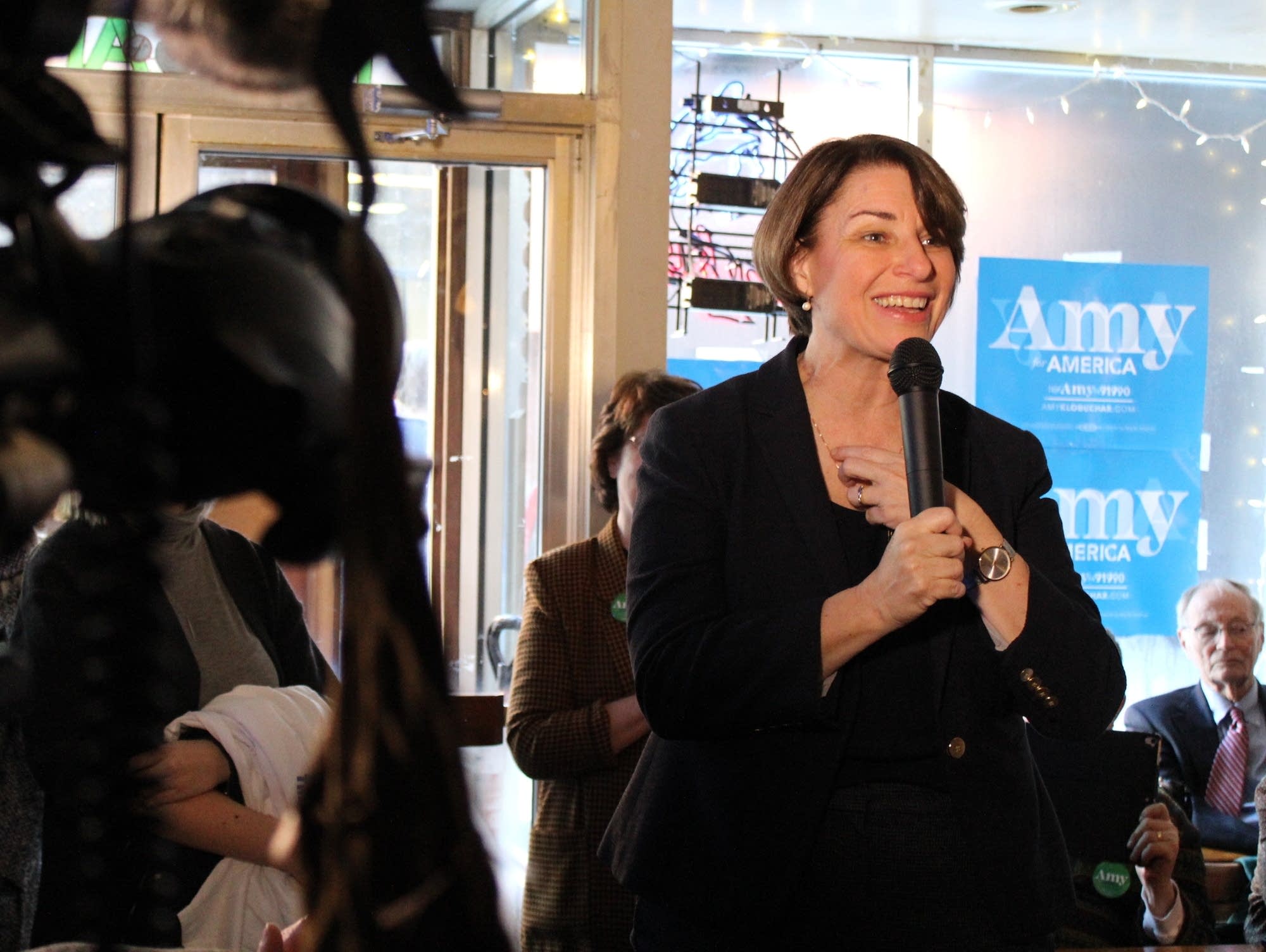 Amy Klobuchar speaks at a presidential campaign stop