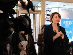 Amy Klobuchar speaks at a presidential campaign stop