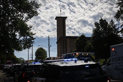 First responder vehicles outside a church