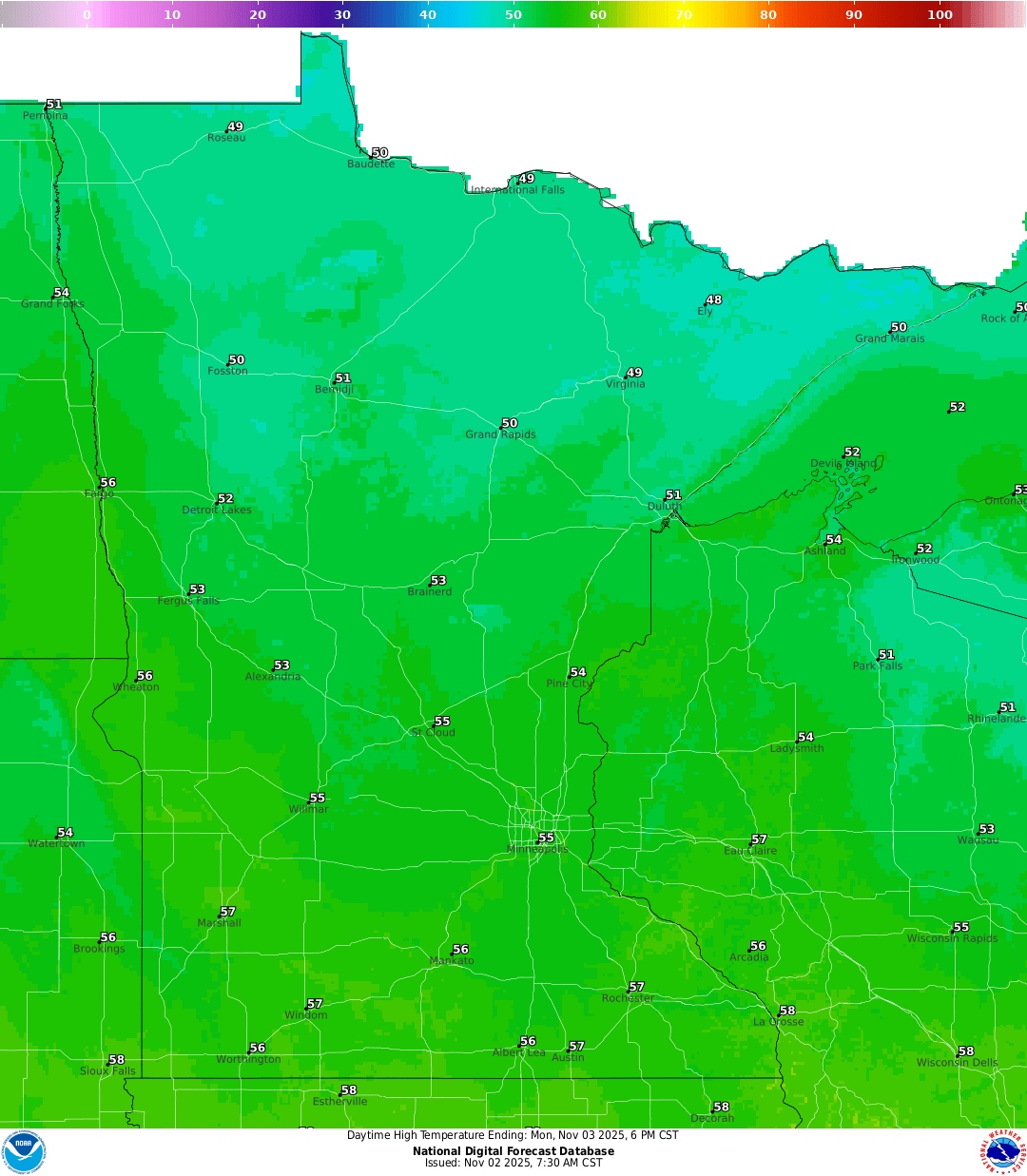 Highs for Monday