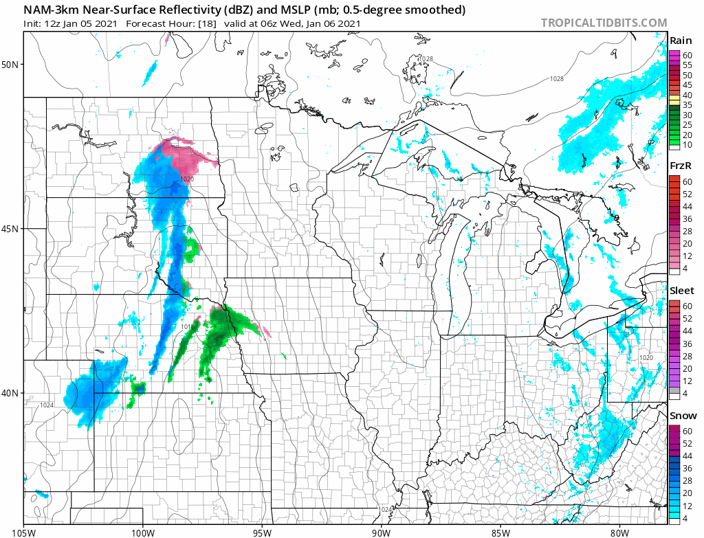 NOAA NAM 3 km model overnight into Wednesday
