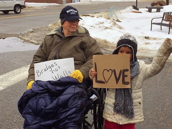 The oldest and youngest marchers in the Longville rally.