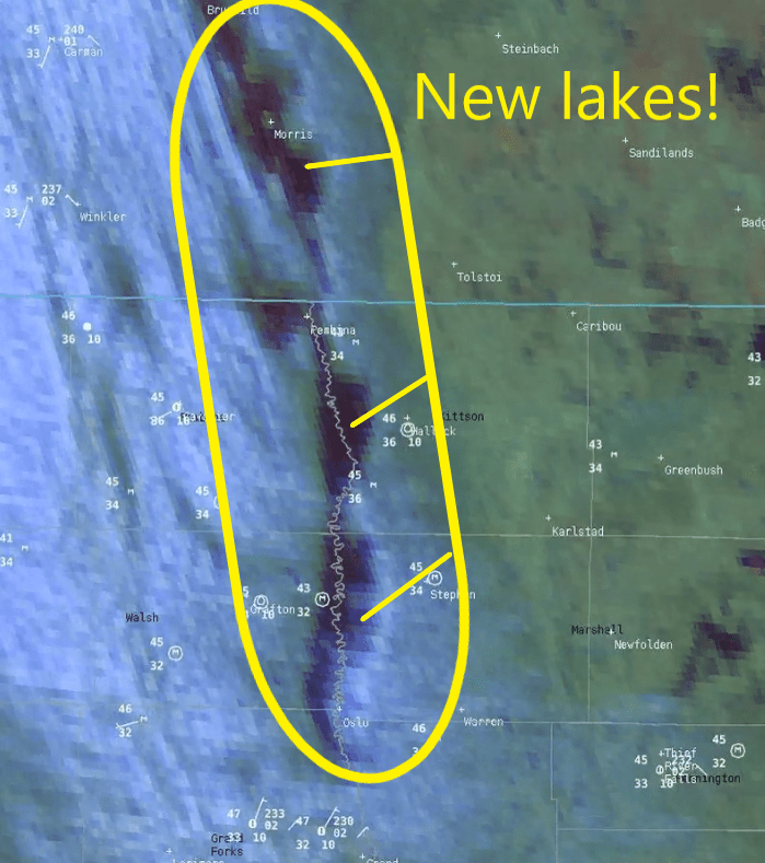 Satellite images of newly formed lakes