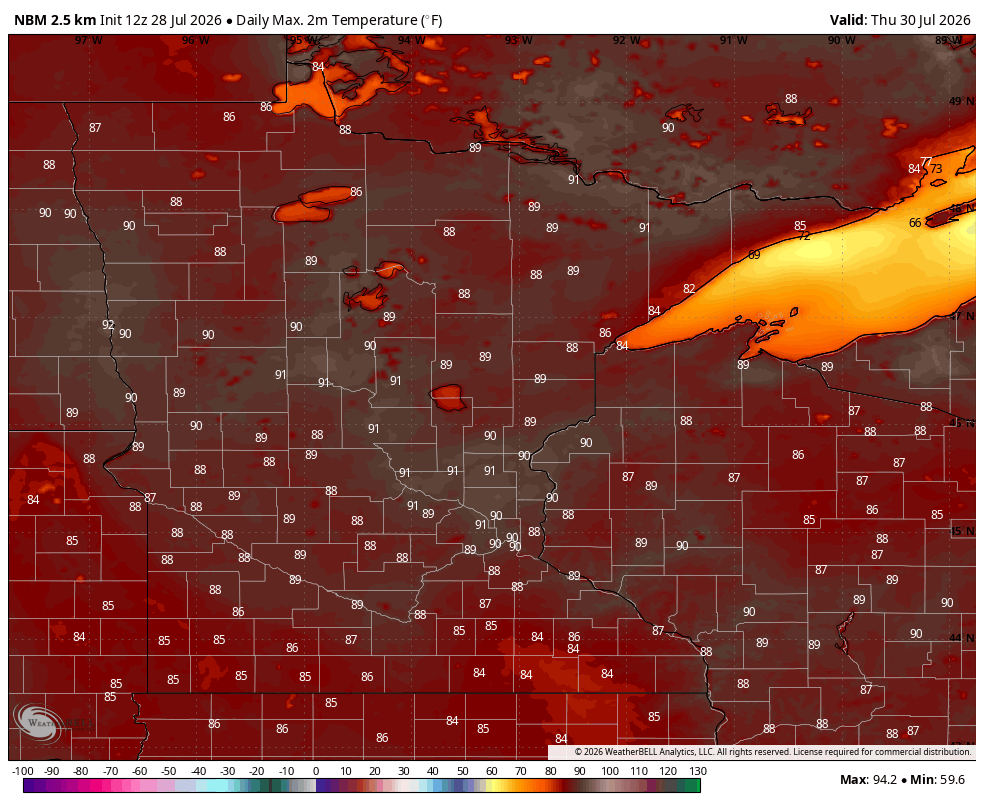 High temps Wednesday