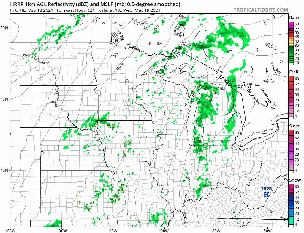 NOAA HRRR model from 1 pm Wednesday to 1 am Thursday