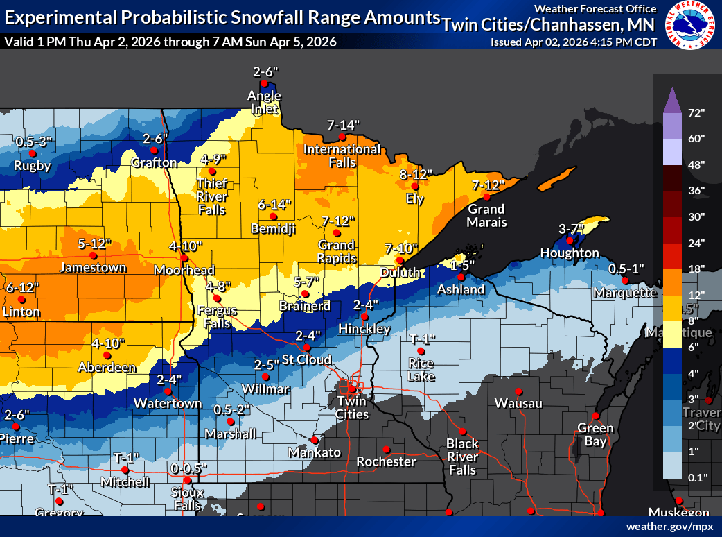 Snowfall projection for Minnesota