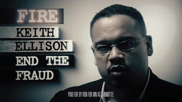 An ad showing Keith Ellison in black and white.