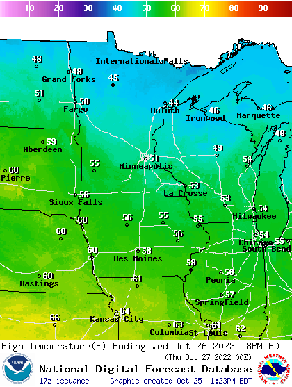 Forecast high temperatures Wednesday