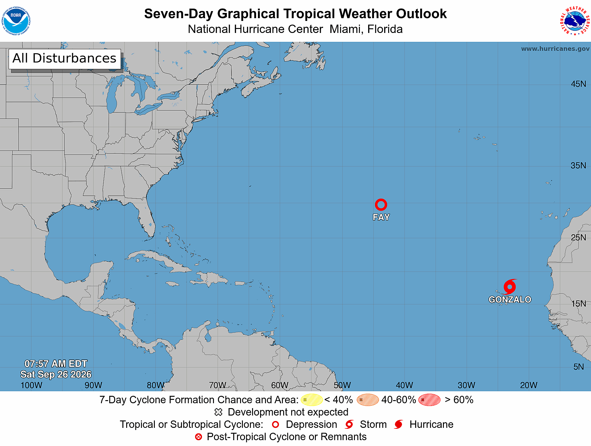Atlantic basin with two named storms