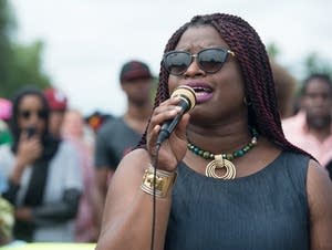 Nekima Levy-Pounds speaks to the crowd.