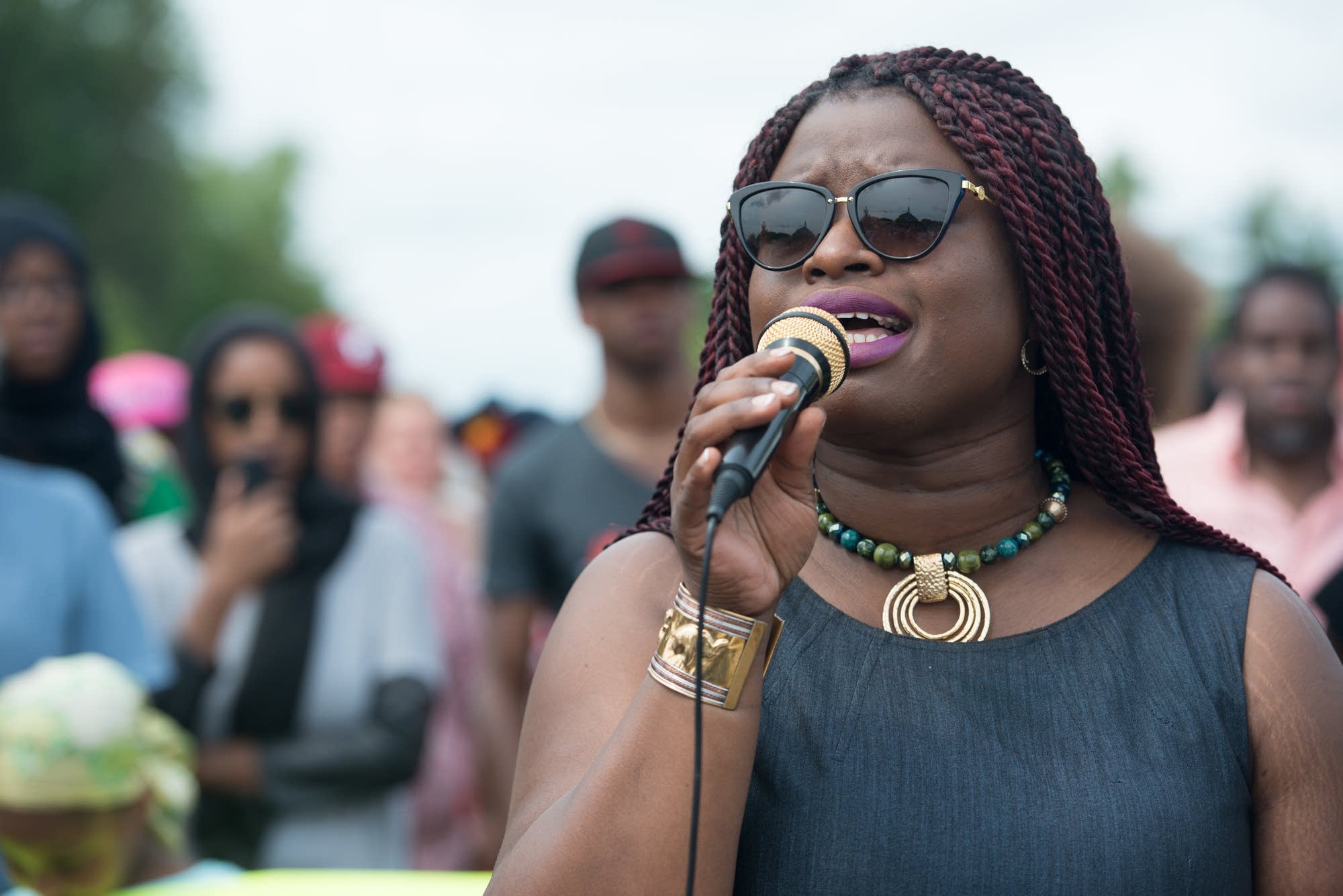Nekima Levy-Pounds speaks to the crowd.