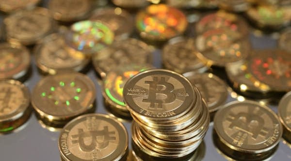 A pile of Bitcoins.