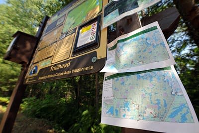 Wildfire Closure Maps on BWCA Sign