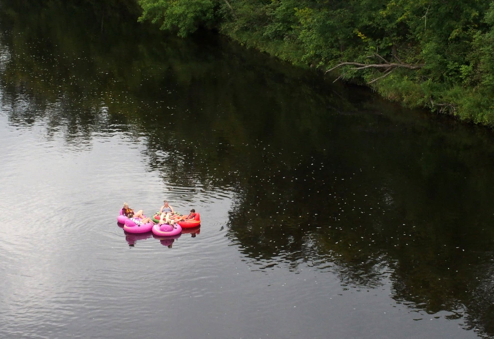 A group looks for the eclipse as they float down the St. Croix.